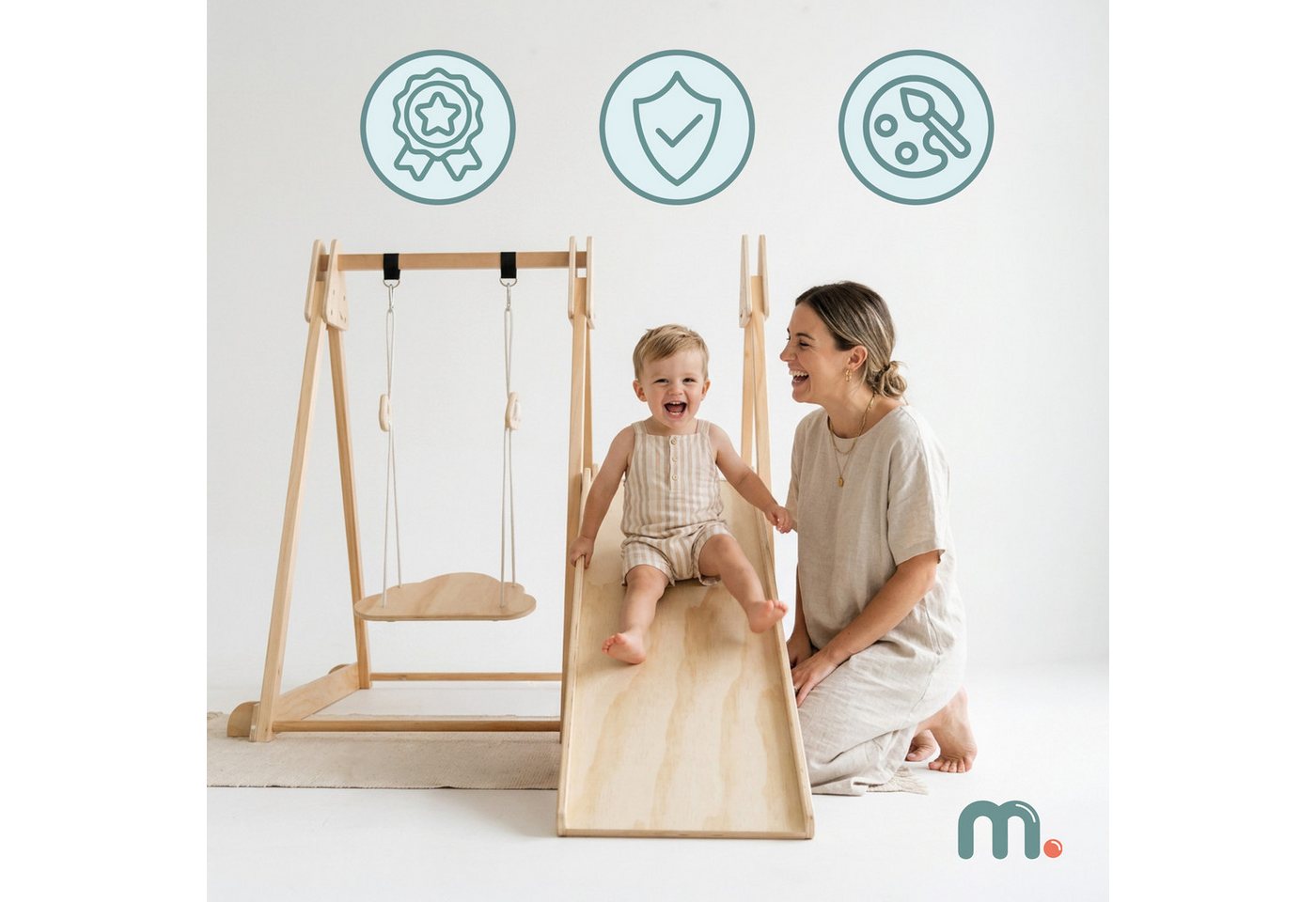 Innen-spielplatz Aus Holz 3 In 1 - Mamabrum - 3-in-1 - Wendbarer Rutschturm - Kletterwand - Integrierte Schaukel