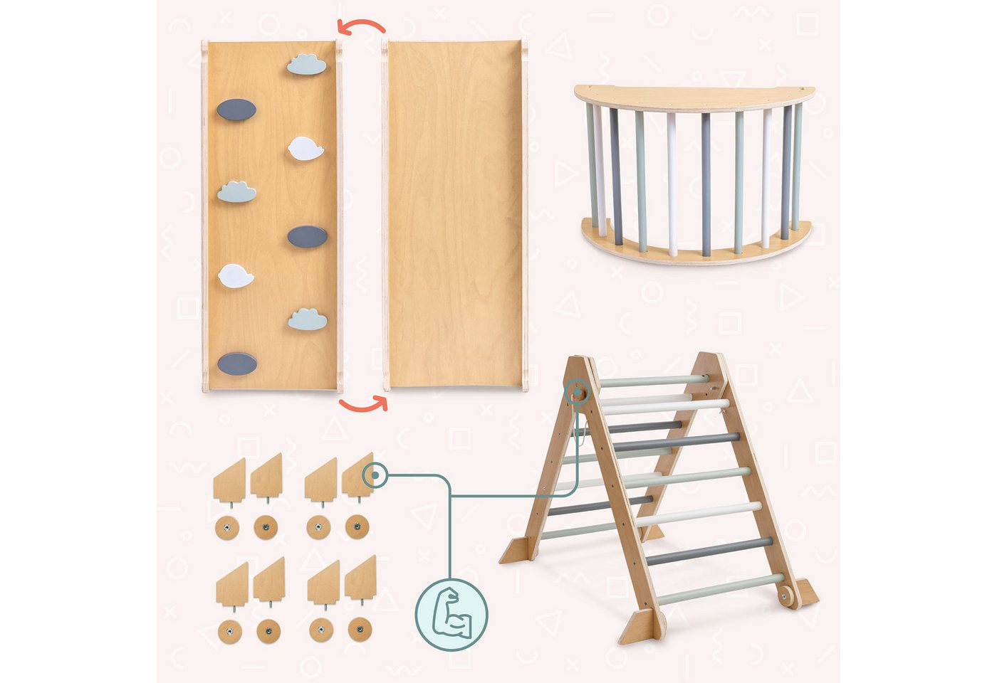 Montessori Spielplatz Aus Holz - Mamabrum - Faltbares Pikler-dreieck - Multifunktionale Kletterbogen