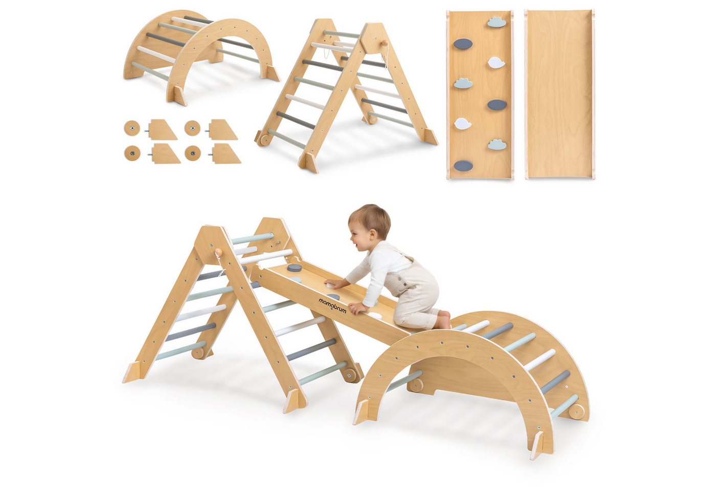 Montessori Spielplatz Aus Holz - Mamabrum - Faltbares Pikler-dreieck - Multifunktionale Kletterbogen Bild 2