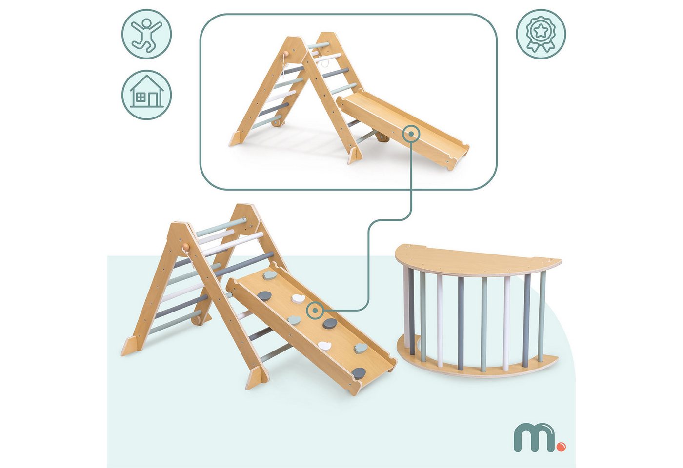 Montessori Spielplatz Aus Holz - Mamabrum - Faltbares Pikler-dreieck - Multifunktionale Kletterbogen Bild 4