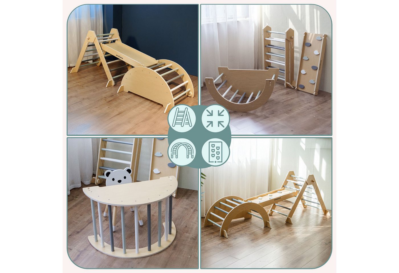 Montessori Spielplatz Aus Holz - Mamabrum - Faltbares Pikler-dreieck - Multifunktionale Kletterbogen Bild 5