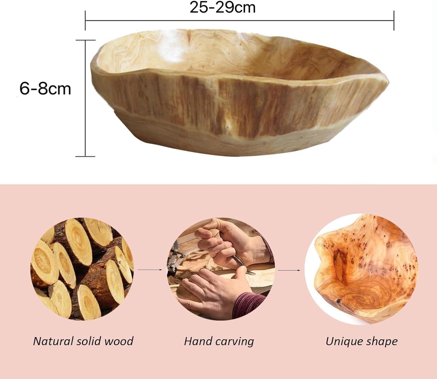 Coupe À Fruits En Bois Naturel Pour Une Décoration Spéciale, Coupe En Bois Irrégulière Et Créative, Coupe À Fruits En Bois Faite À La Main Pour Le Service Sur Le Comptoir De La Cuisine (25-29 Cm)