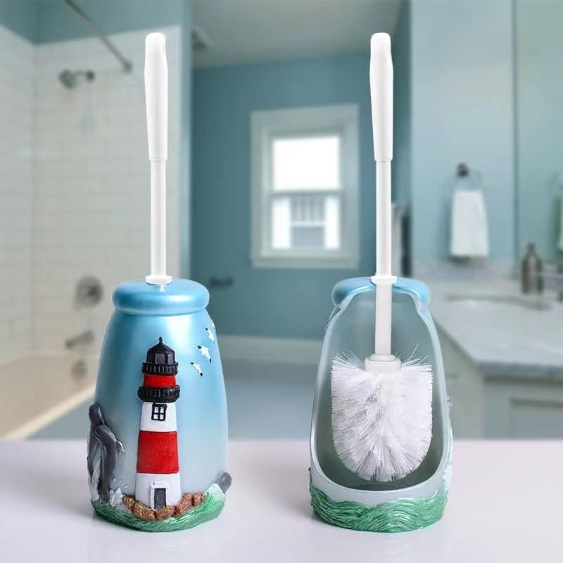 Brosse De Toilette Compacte, Porte-brosse De Toilette Original, Motif Phare, Ensemble Brosse De Toilette En Résine, Bleu