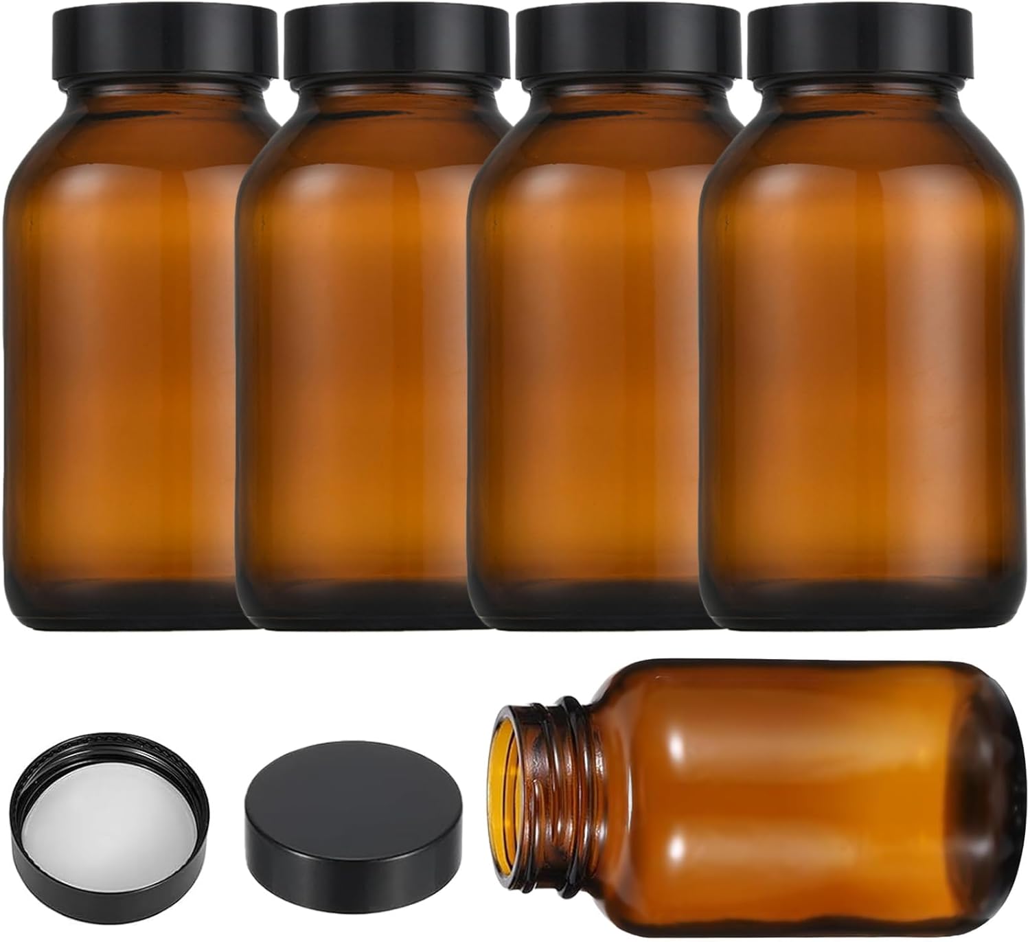Lot De 4 Flacons En Verre Brun Avec Couvercles, 500 Ml, Verre Brun Avec Bouchon À Vis, Protection Uv Et Réutilisables, Grands Bocaux D'Apothicaire Pour Conserver Épices Et Noix