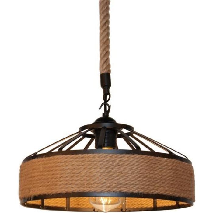E27 Hanfseil-retro-pendelleuchte, Deckenleuchte, Pendelleuchte Im Retro-industrie-stil Aus Metall – 1 Stück, 30 Cm Durchmesser