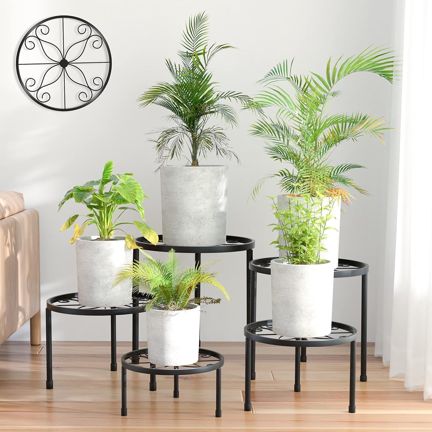 Ensemble De 5 Supports À Fleurs En Métal, Supports Pour Plantes D'Intérieur Et D'Extérieur, Supports Pour Pots De Fleurs, Étagère D'Exposition En Fer Antirouille Pour La Décoration De La Maison Et Du