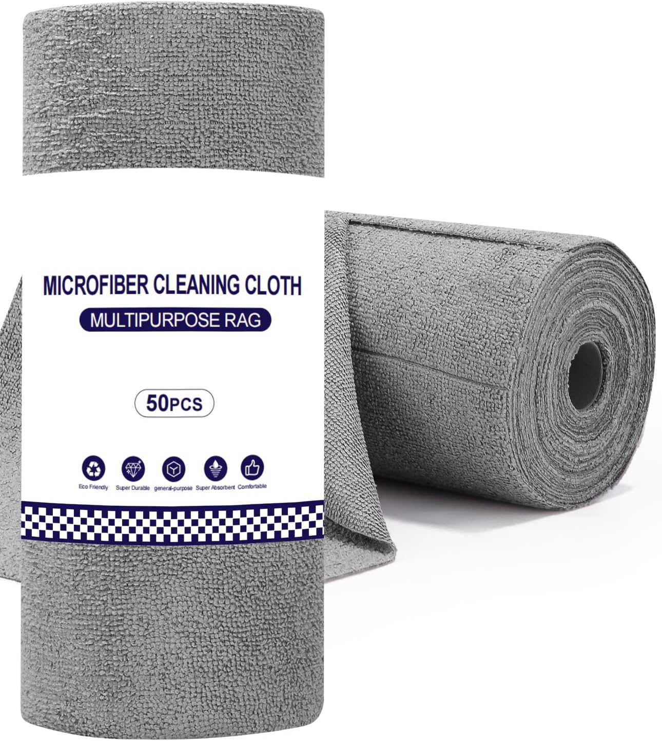 Rouleau De 50 Chiffons En Microfibre (30 X 30 Cm), Réutilisables, Non Pelucheux Et Lavables, Pour La Voiture, La Maison Et La Cuisine, Gris Foncé.