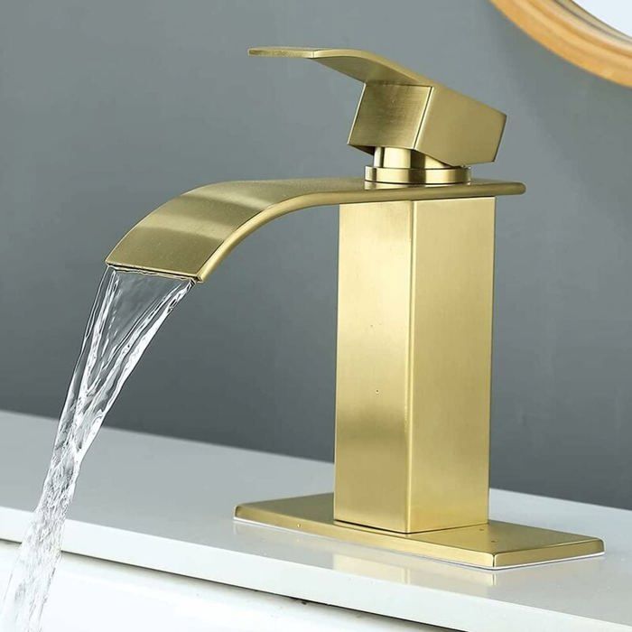 Goldene Wasserfall-waschtischarmatur, Einloch-einhebel-waschtischarmatur, Beckenmischer