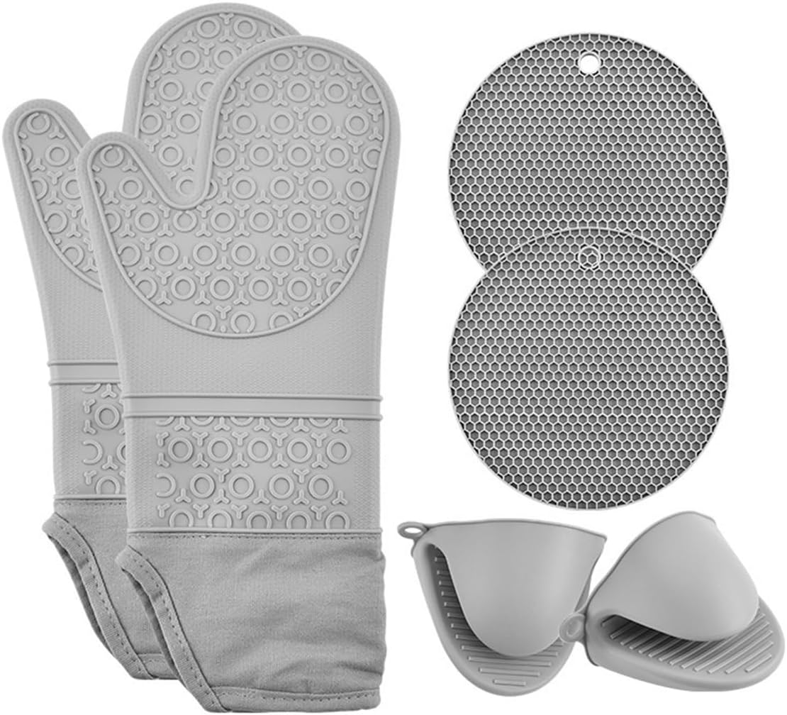 Ensemble De 4 Gants De Cuisine Et Maniques Antidérapants Et Résistants À La Chaleur, Pour La Cuisson Au Four, La Préparation Des Plats Et Les Grillades.
