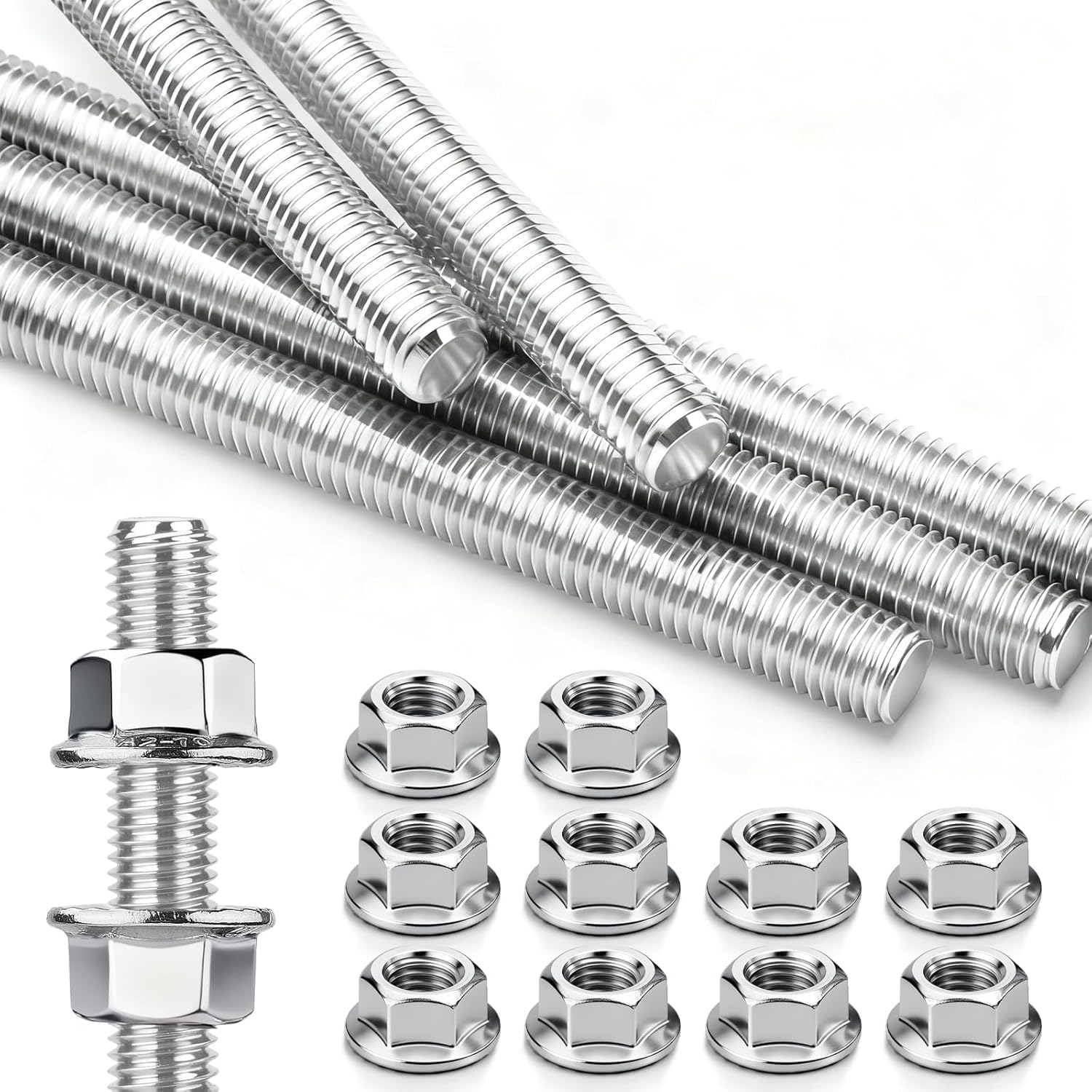 Tige Filetée M8 X 100 Mm En Acier Inoxydable, Avec 16 Écrous Hexagonaux, Pour La Fabrication De Meubles, De Machines Et De Produits D'Ameublement.