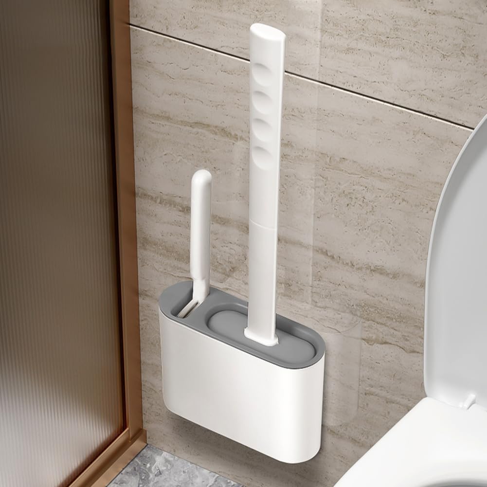 Brosse Wc En Silicone Avec Support Mural Pour Salle De Bain, Camping-car Et Maison : Gain De Place, Hygiénique Et Facile À Installer. Couleur : Gris.