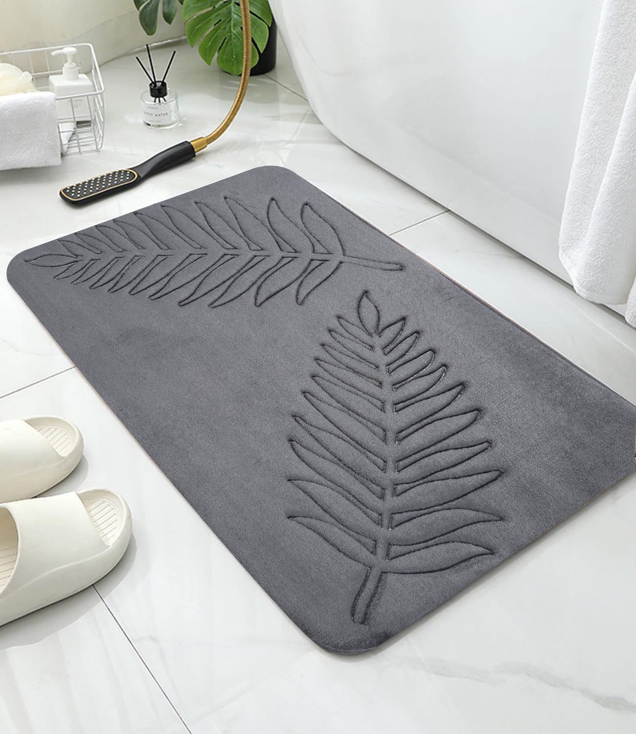 Tapis De Bain Antidérapant, Tapis De Bain En Mousse À Mémoire De Forme, Tapis De Bain Absorbant, Séchage Rapide, Entretien Facile, Lavable (gris, 40 X 60 Cm)