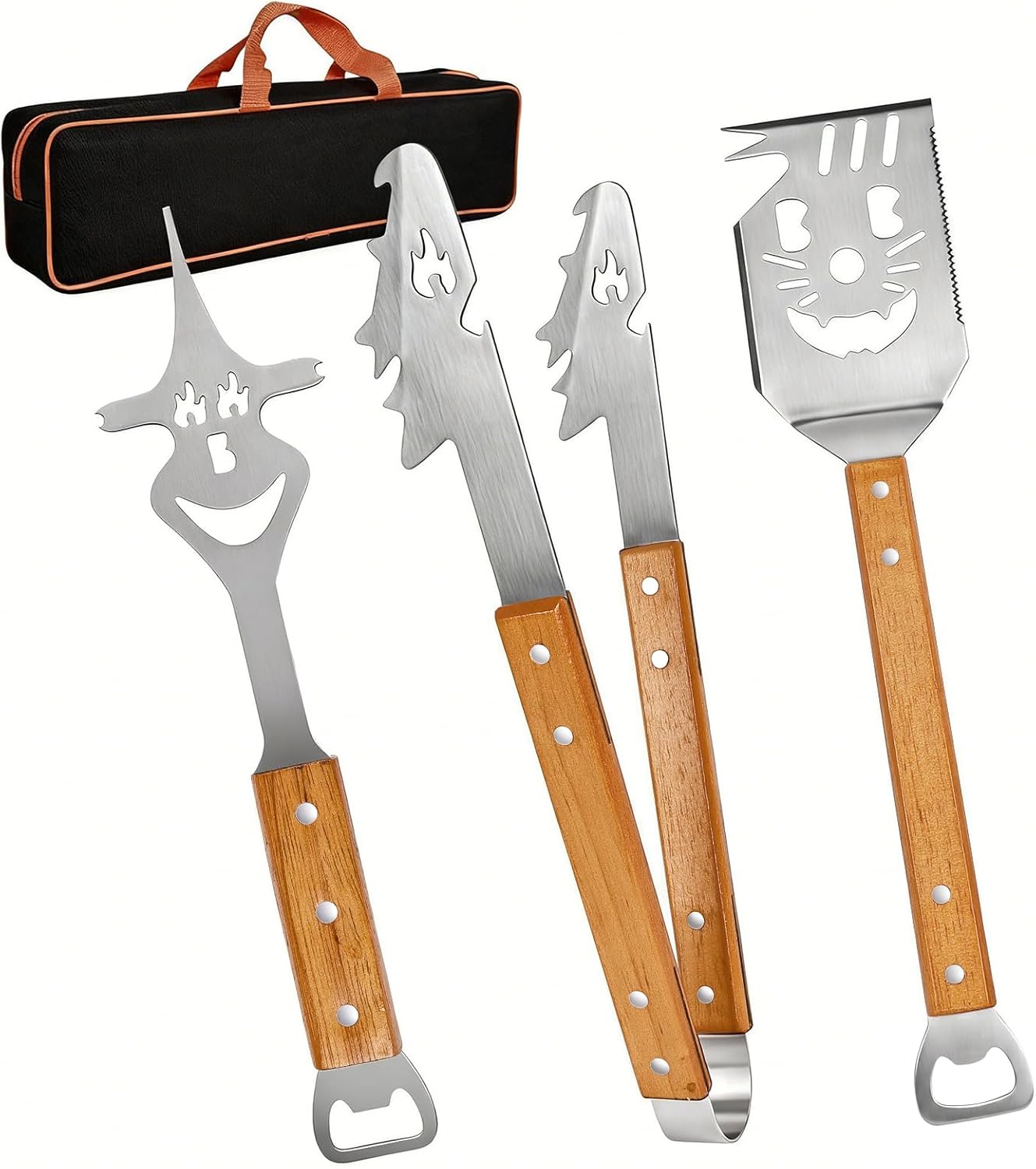 Ensemble Barbecue 3 Pièces, Comprenant Un Sac De Transport, Des Ustensiles En Acier Inoxydable Et En Bois, Des Accessoires Pour Le Camping Et Le Jardin, Et Une Idée Cadeau Pour Homme.