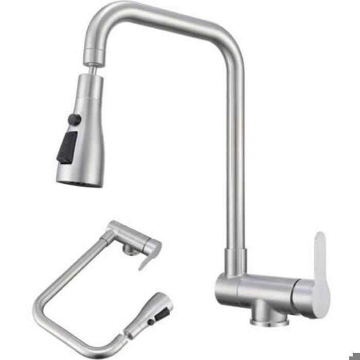 Klappbare Küchenarmatur – Gebürsteter Edelstahl 304 – 3 Strahlarten – Bis Zu 90° Einklappbar