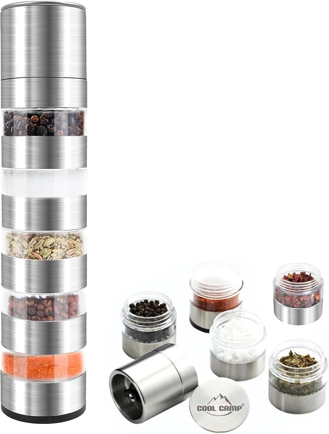 Ensemble D'Épices De Voyage 5 En 1, Pots À Épices Empilables En Acier Inoxydable, Mini Pots À Épices Avec Moulin À Épices, Pots À Épices Pour Les Voyages Et Le Camping
