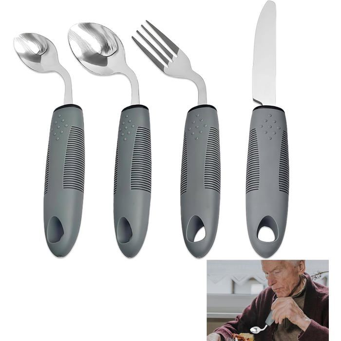 Stoßfestes Besteckset – 4-teilig – Edelstahl – Gebogen – Stoßfest – Ergonomisch