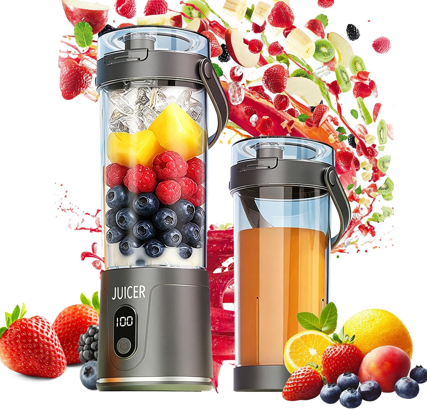Blender Portable 600 Ml Idéal Pour Les Déplacements, Mini Blender Avec 12 Lames, Chargement Usb, Sans Fil, Pour Smoothies Et Milkshakes, Pour La Cuisine, La Salle De Sport Ou La Maison (gris)