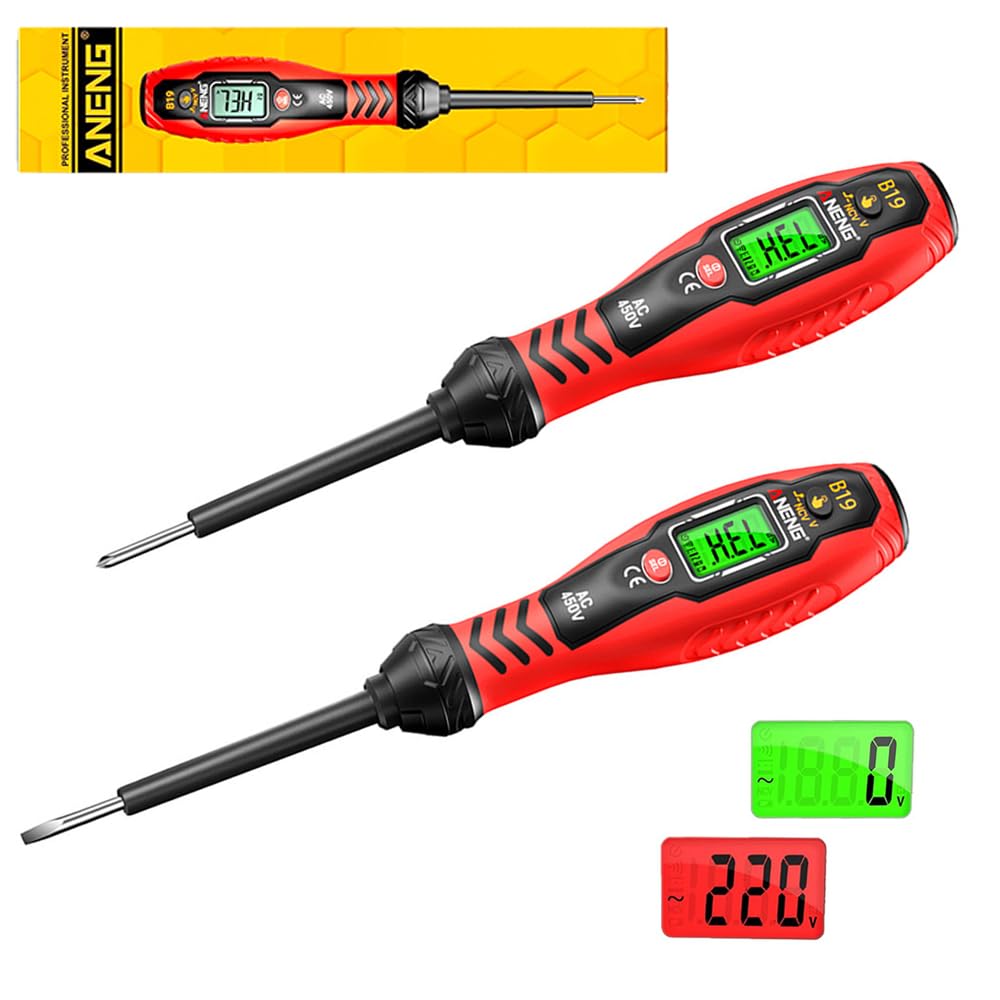 Testeur De Tension Par Tournevis (lot De 2), Double Plage De Tension Ca 30 V-1000 V / 11 V-450 V, Testeur De Phase Sans Contact Avec Écran Lcd Et Alarme Sonore, Outil De Test Électrique, Détecteur De