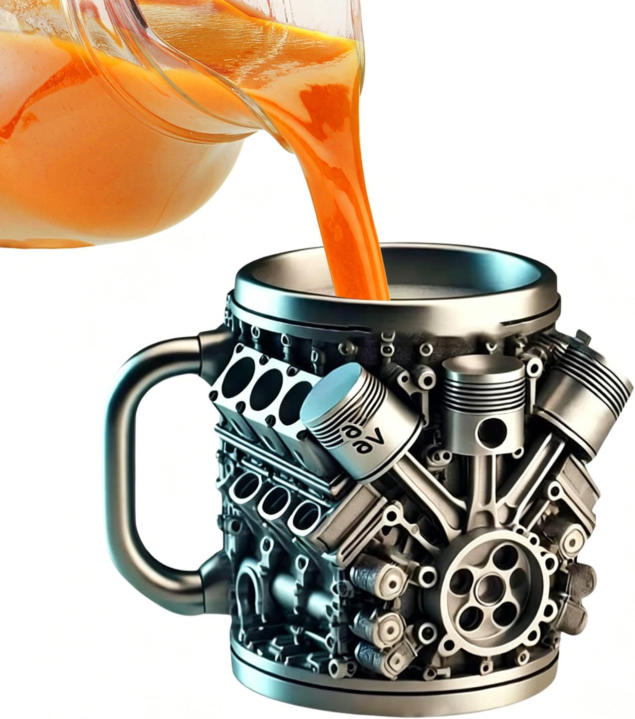Mug En Acier Inoxydable Avec Motif Moteur V6 3d, 300 Ml, Grand Mug Élégant En Acier Au Design Moteur, Mug Lourd Avec Anse Isolante, Idéal Pour Les Passionnés D'Automobile Et De Course Automobile – À L