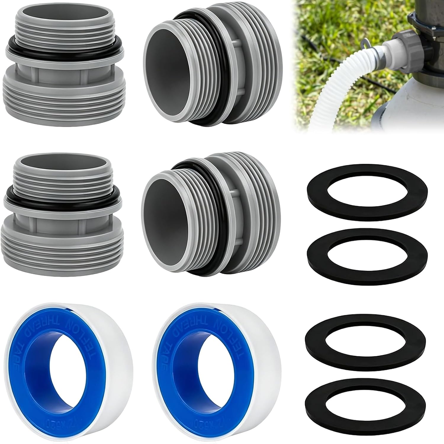Ensemble De 4 Adaptateurs Pour Tuyau De Piscine, Adaptateur De Tuyau De Piscine 4560 Avec Joint, Adaptateur De Tuyau De Pompe De Piscine Pour Tuyau De 40 Mm À 1 1/2 Pouce, Kit De Conversion Compatible