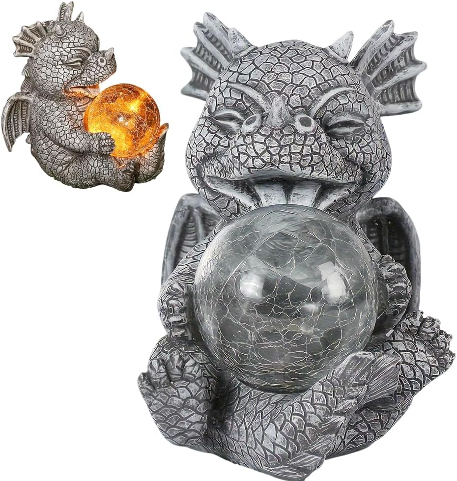 Décoration De Jardin En Forme De Dragon Pour L'Extérieur, Figurines De Dragon Amusantes Avec Lumière Solaire, Sculpture En Résine Pour Balcon, Terrasse, Jardin, Clôture De Pelouse, Idée Cadeau Pour Ho