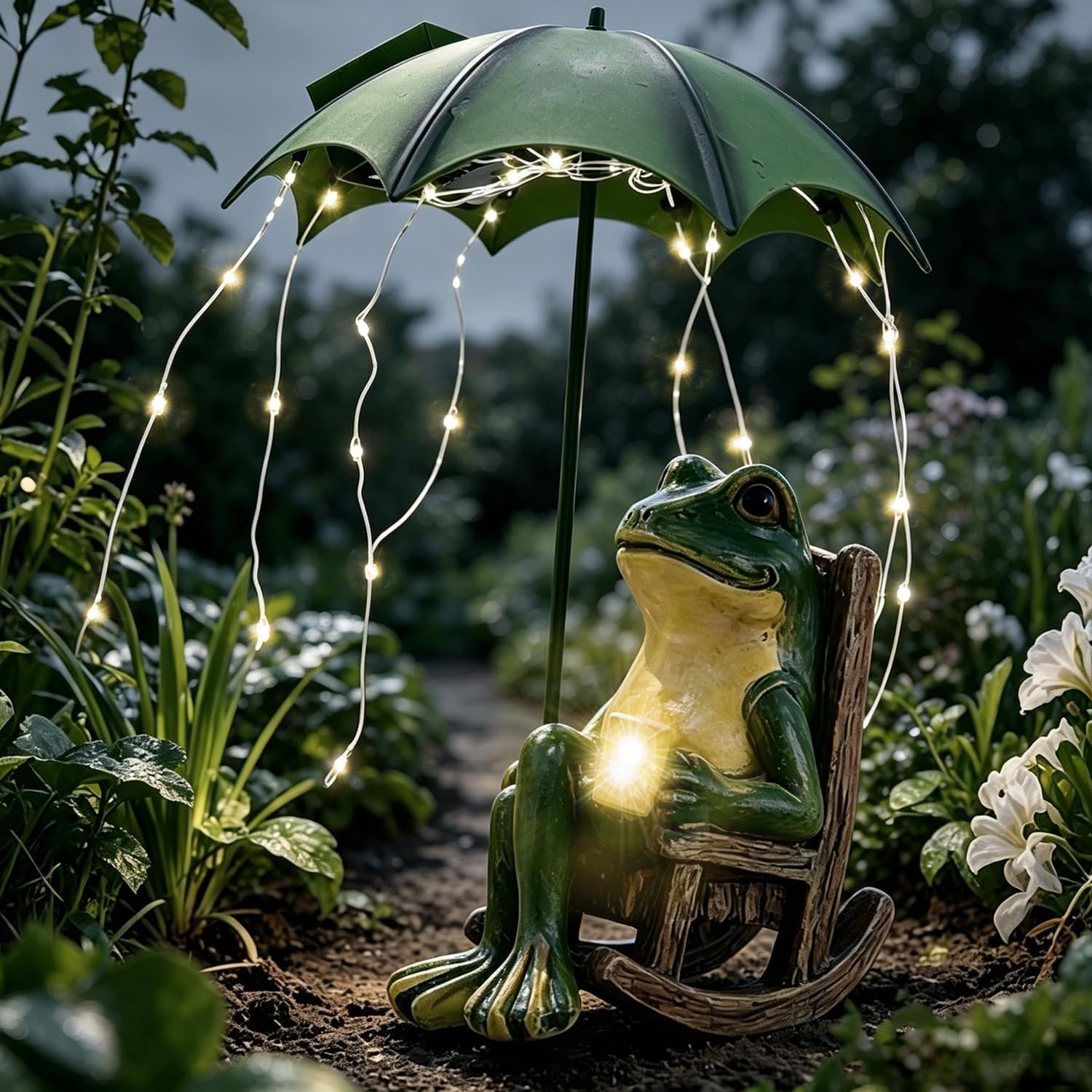 Statue De Grenouille Solaire, Grenouille Décorative D'Extérieur En Résine Avec Lumière Solaire Et Parasol, Étanche Ip65, Idéale Pour Le Jardin, Balcon, Pelouse, Bassin Et Terrasse.