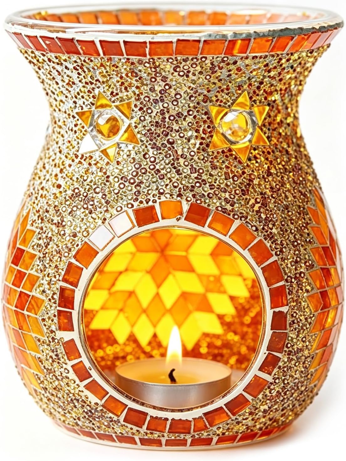 Lampe À Parfum En Verre Pour Huiles Essentielles Et Fondants Parfumés, Diffuseur D'Aromathérapie, Porte-bougie Chauffe-plat, Décoration De Table Et De Pendaison De Crémaillère (couleur : Orange)