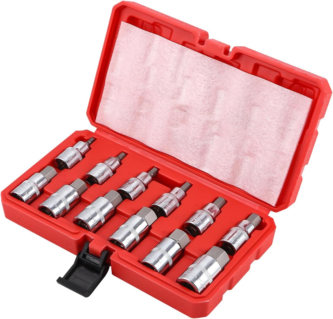 Jeu De 12 Clés À Douille Hexagonales 1/2 Pouce, Avec Étui En Plastique, Embouts De 5, 6, 7, 8, 10, 12, 14, 16, 17, 18, 19 Et 22 Mm