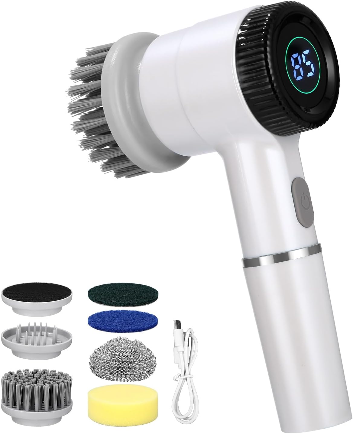 Brosse Électrique 5 En 1 : Brosse Rotative Sans Fil Avec 5 Têtes De Brosse Interchangeables, 3 Vitesses Et Affichage Led Pour Salle De Bain, Cuisine, Murs Et Carrelage.