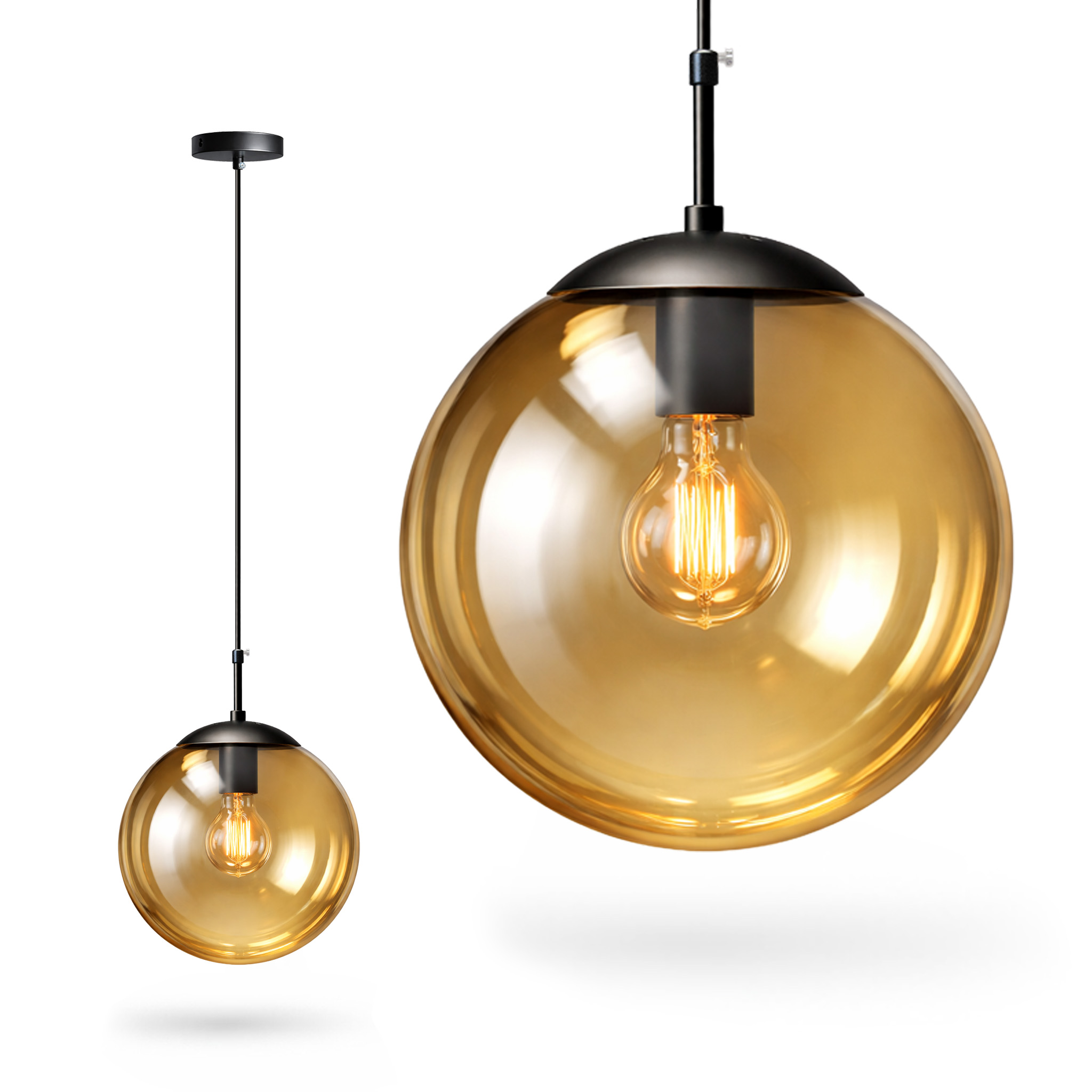 Amber Ball Hängelampe 25 Cm E27 Schwarze Glaskugel