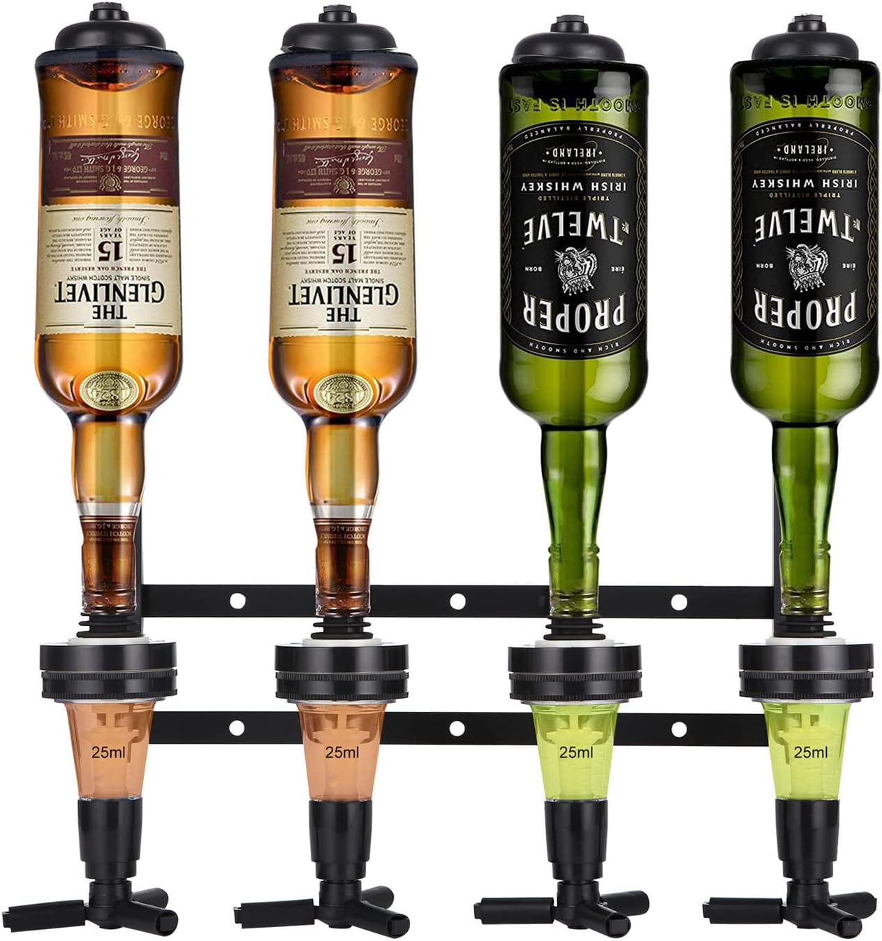 Ensemble De Bar – Porte-bouteilles Et Distributeur En Aluminium Pour 4 Bouteilles, Noir, Accessoires De Bar, Distributeur De Boissons, Bar À Cocktails, Distributeur De Shots