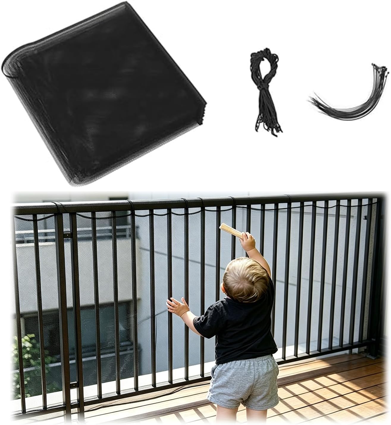Filet De Sécurité Enfant, 600 X 79 Cm, Filet De Sécurité Pour Escaliers Et Balcons, Renforcé Et Résistant, Convient Aux Bébés, Aux Enfants Et Aux Animaux Domestiques, Noir.