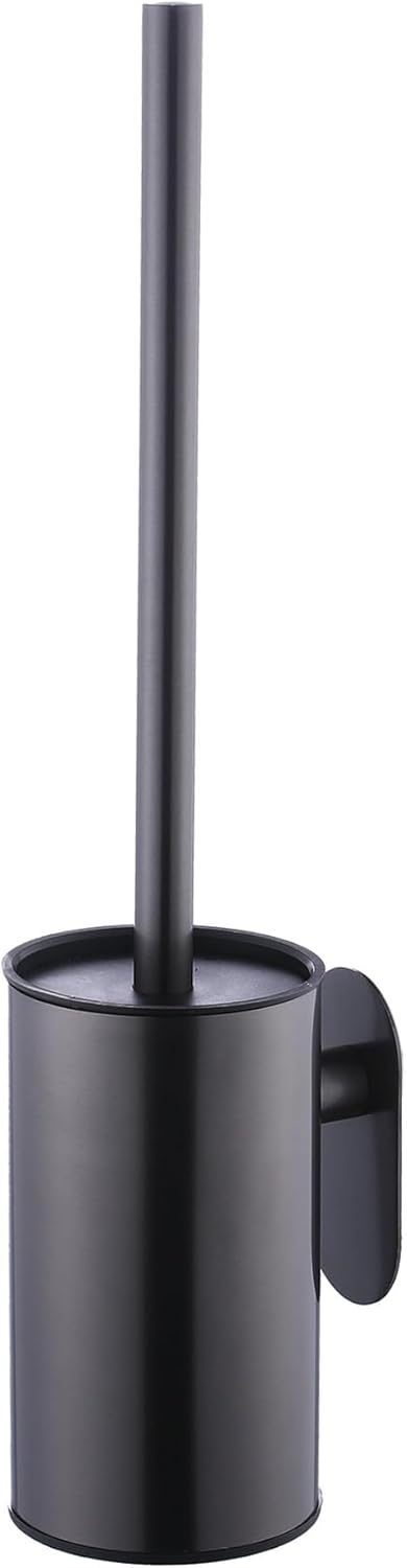 Brosse De Toilette Et Support En Acier Inoxydable, Fixation Murale, Auto-adhésive, Long Manche, Sans Perçage, Outil De Nettoyage De Salle De Bain Robuste Avec Brosse En Plastique Amovible (noir)
