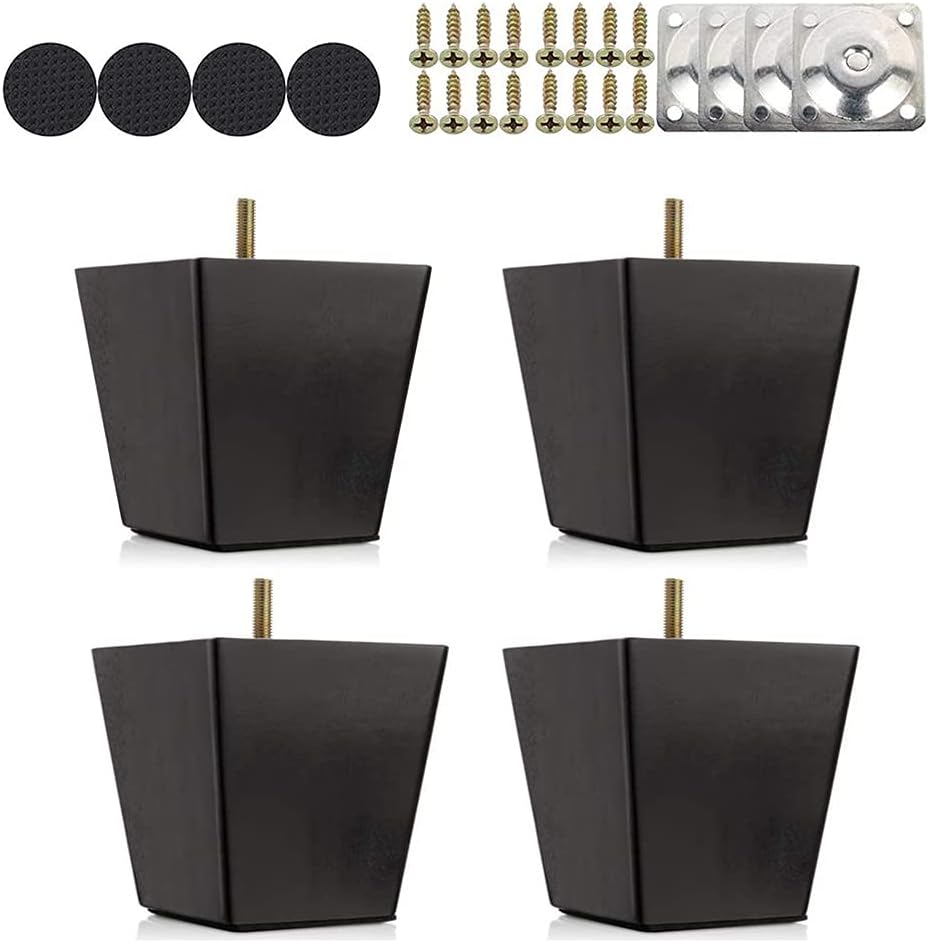 Pieds De Canapé En Bois, Lot De 4, 6 Cm / 10 Cm / 15 Cm, Pieds De Rechange, Noirs, Avec Vis Et Patins En Feutre Pour Canapé, Lit, Armoire, Divan Et Tabouret