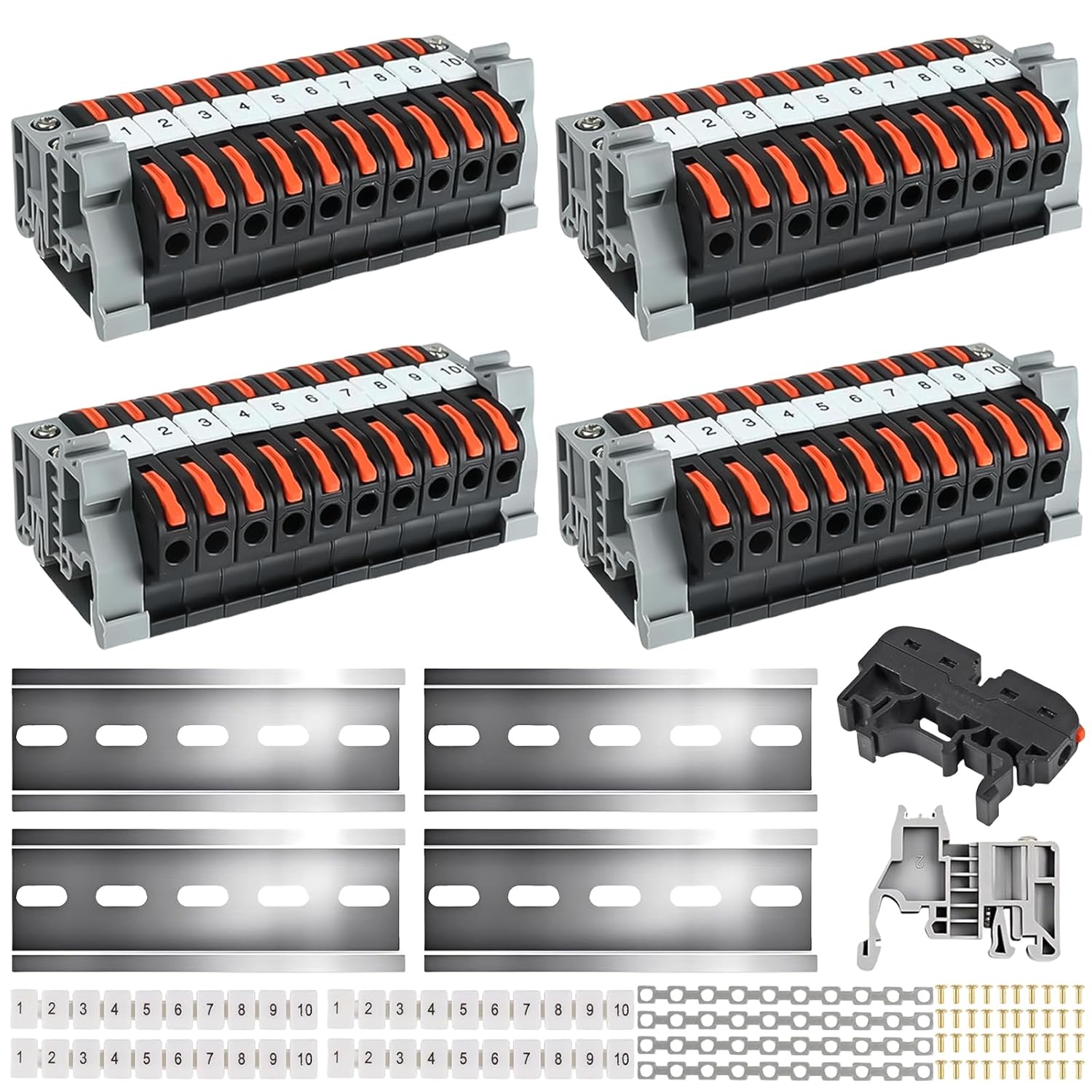 Lot De 40 Borniers Pour Rail Din, Ensemble De Borniers Pour Rail Din Avec Marquage Numérique, Blocs De Connexion Électriques À Base De Montage Par Vis Sur Rail 0,08-4 Mm² Pour Câbles Rigides (10 Cm X