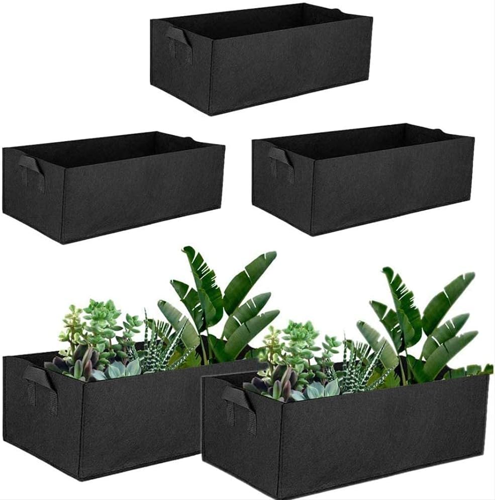 Lot De 5 Sacs De Plantation Rectangulaires En Feutre, Jardinières Carrées En Tissu Avec Poignées, Pour Une Utilisation Intérieure Et Extérieure, Convenant Aux Fleurs, Légumes Et Tomates, 60 X 30 X 20