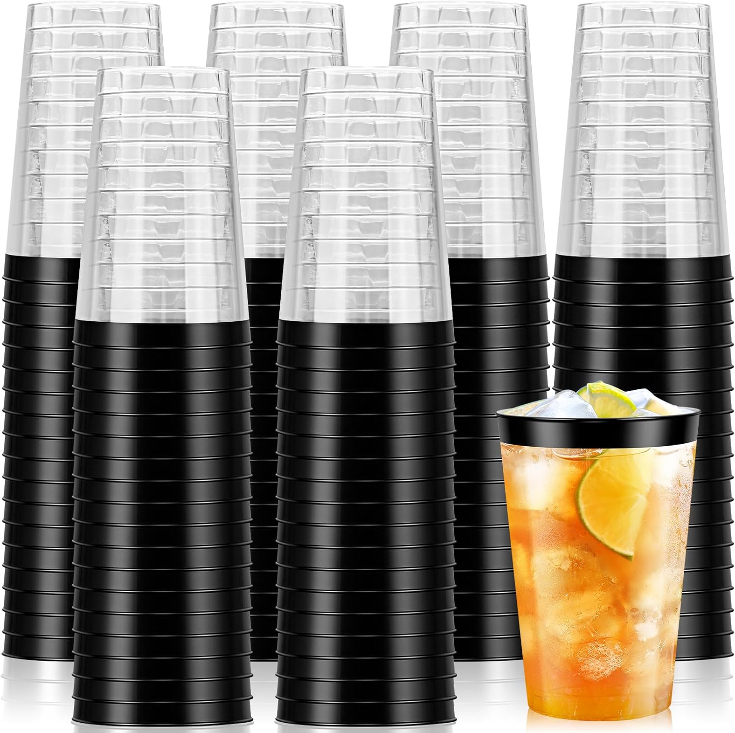 Lot De 50 Gobelets De Fête En Plastique Rigide Avec Bord Noir, 340 Ml, Réutilisables Et Élégants, Parfaits Pour Les Fêtes, Anniversaires, Mariages Et Le Camping.