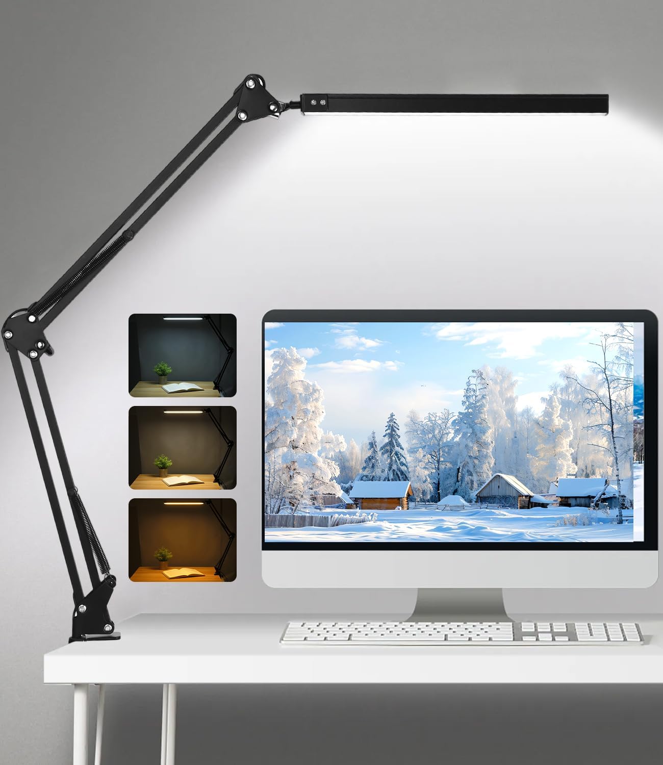 Lampe De Table À Pince, Lumière Du Jour, Protection Des Yeux, Bras Orientable Réglable, 3 Modes De Couleur Et 10 Niveaux De Luminosité, Lampe Led À Pince Pour La Lecture Au Bureau, Noire