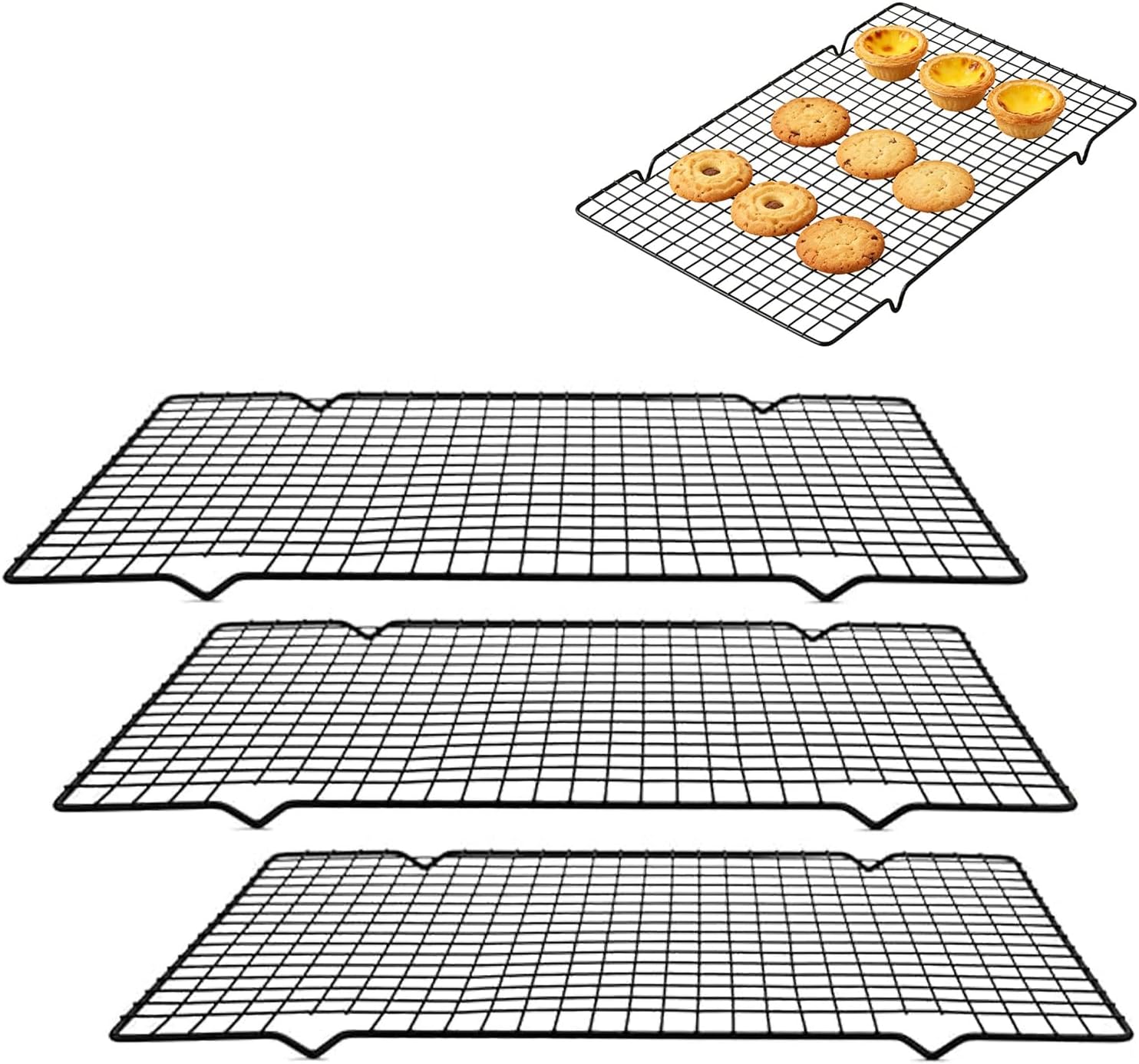 Lot De 3 Grilles De Refroidissement Rectangulaires En Acier Au Carbone, 40 X 25 X 2 Cm, Antiadhésives, Compatibles Lave-vaisselle, Pour La Cuisson Du Pain, Le Refroidissement, Le Rôtissage Et Le Grill