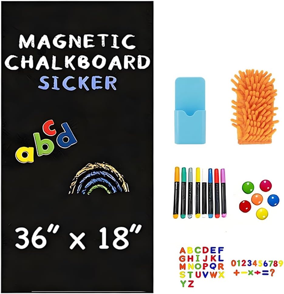 Film Tableau Magnétique Autocollant Noir, 120 X 45 Cm, Avec 12 Marqueurs À Craie Liquide Effaçables, Pour Surfaces Lisses À L'École, Au Bureau Et À La Maison