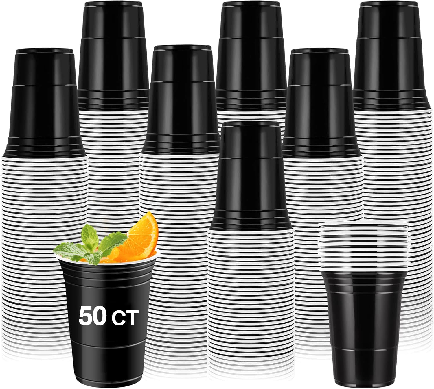 Lot De 50 Gobelets Noirs Pour Fêtes, 473 Ml (16 Oz), En Plastique, Réutilisables Et Résistants, Parfaits Pour Noël, Les Fêtes, Les Anniversaires, Les Festivals, Les Mariages, Le Camping Et Les Pique-n