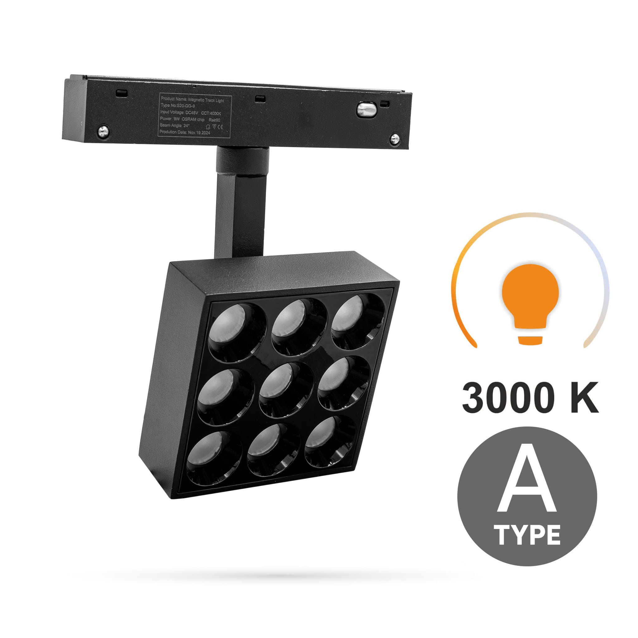 Spot-gitter Quadratisch 9w 3000k Warm Gg9 Typ A Strahler Für Smart Track Magnetschienen 48vdc