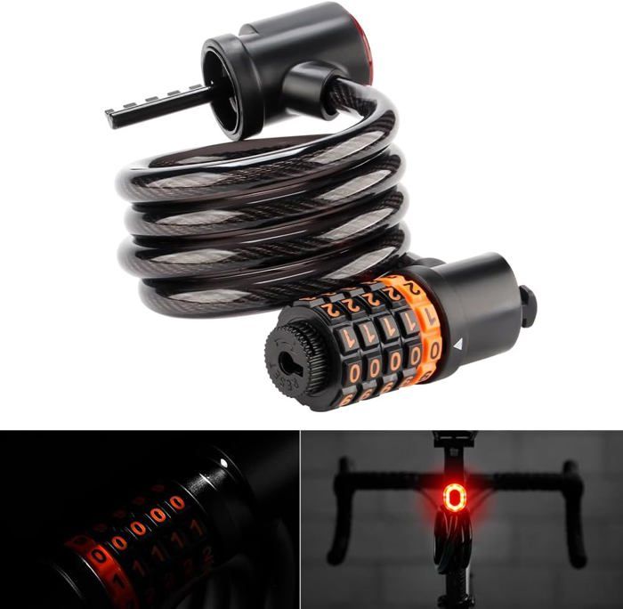 Fahrradschloss Mit Alarmfunktion, 120 Cm, 110 Db, Wiederaufladbare Usb-c-fernbedienung, Diebstahlsicherung, Inklusive 3 Schlüsseln Und Aufbewahrungstasche.