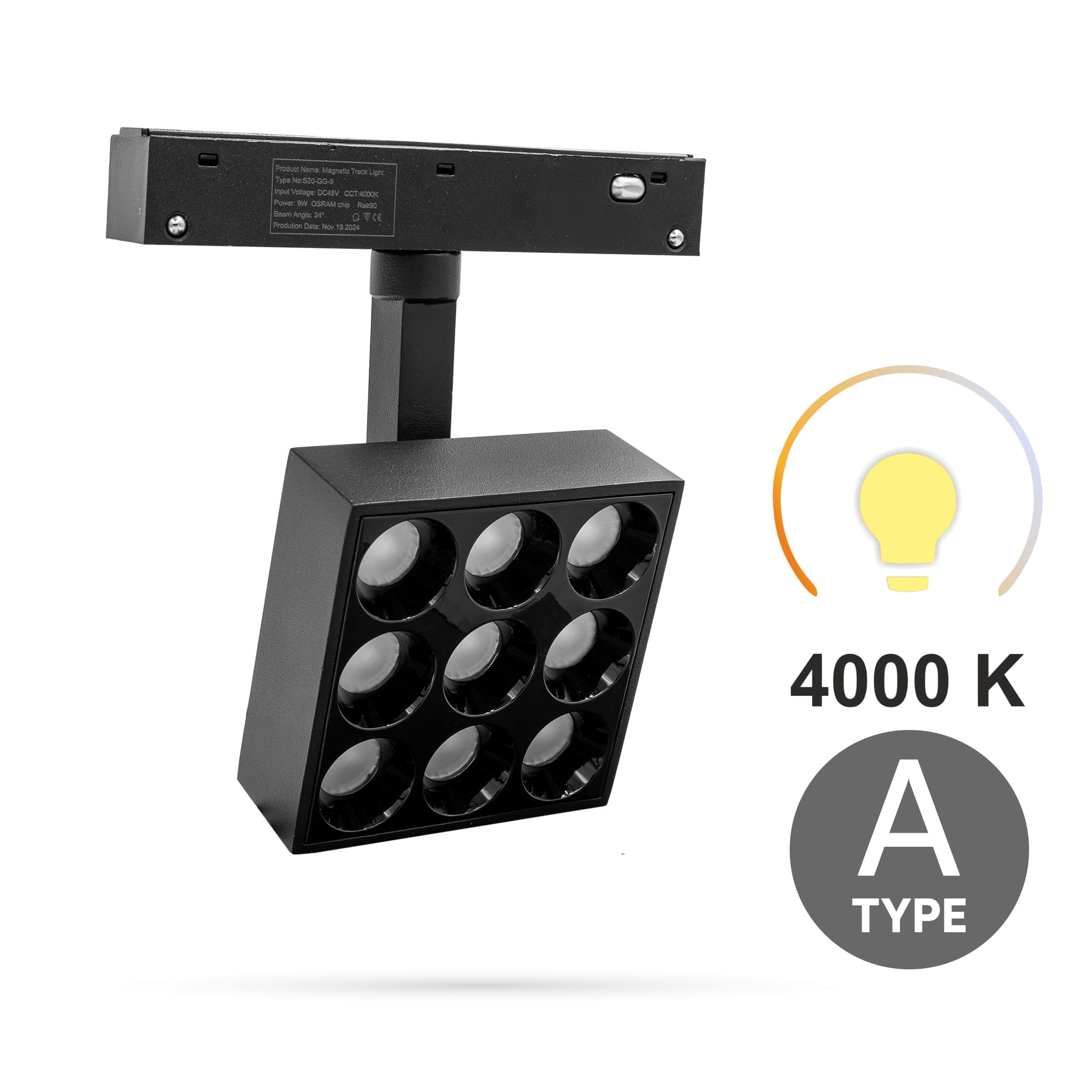 Spot-gitter Quadratisch 9w 4000k Neutral Gg9 Typ A Für Smart Track Magnetschienen 48vdc