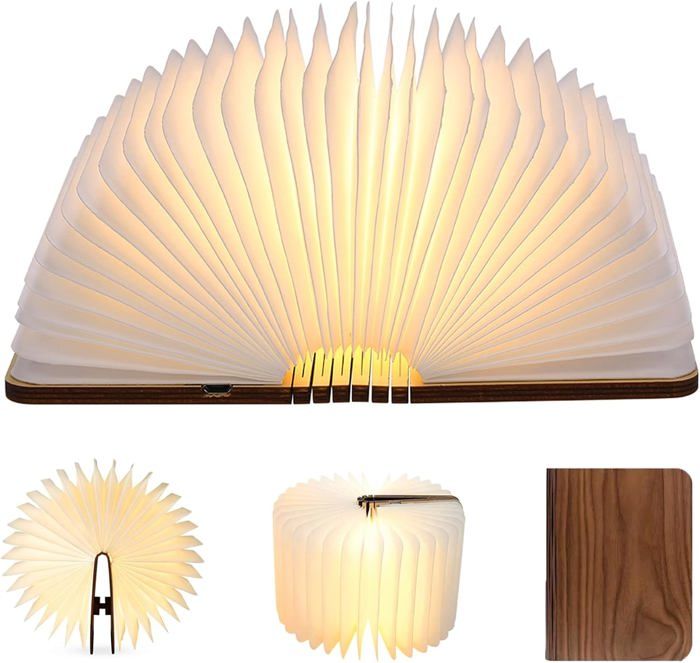 Zusammenklappbare Led-leselampe Aus Holz, Led-schreibtischlampe Aus Schwarzem Walnussholz, Usb-wiederaufladbares Nachtlicht (9 X 12 X 2,5 Cm)