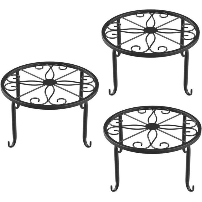 3-teiliges, Rostfreies Und Langlebiges Blumentopfständer-set Aus Schwarzem Metall