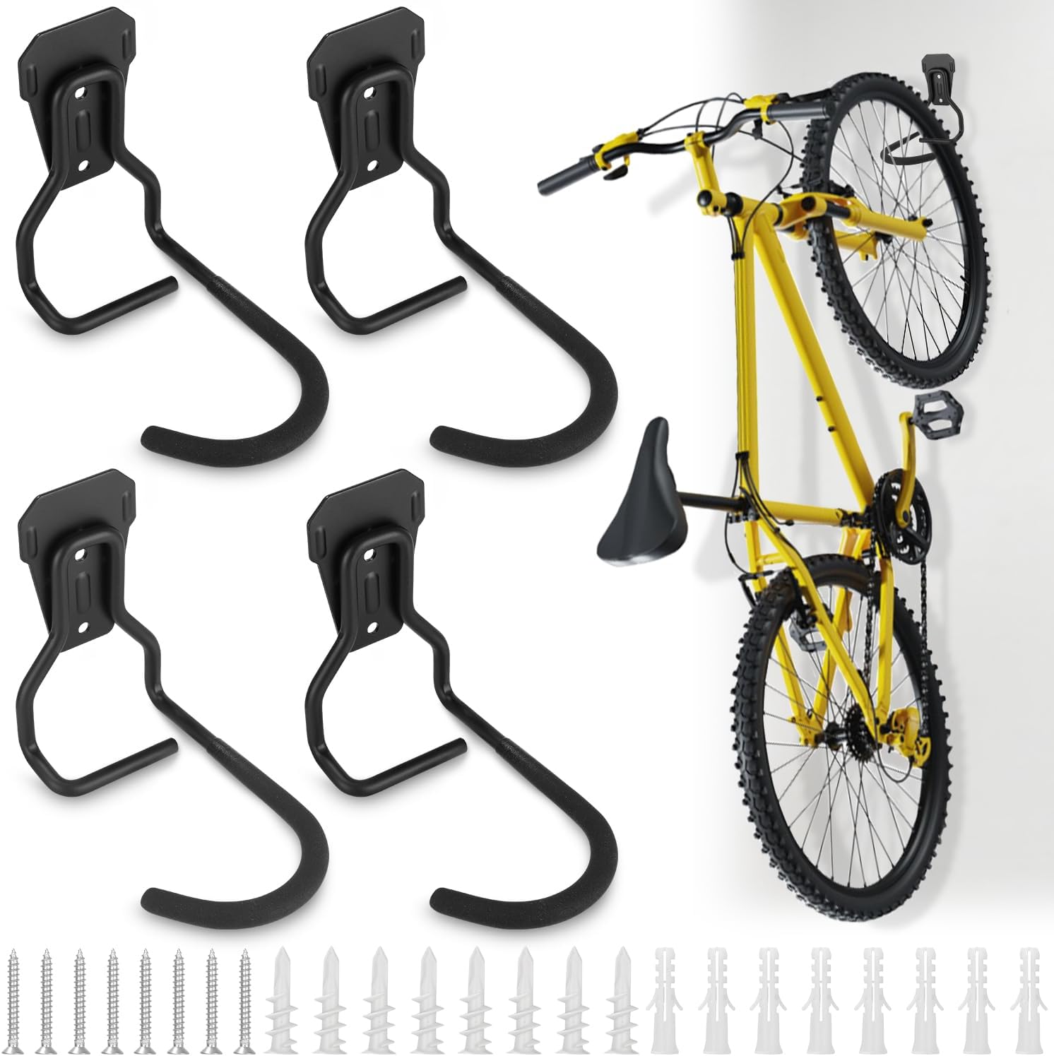 Support Mural Pour Vélo, Lot De 2, Crochets En Acier, Pliables, Pour Vtt Et Vélos De Route, Rembourrage Extra Doux, Lot De 2, Noir