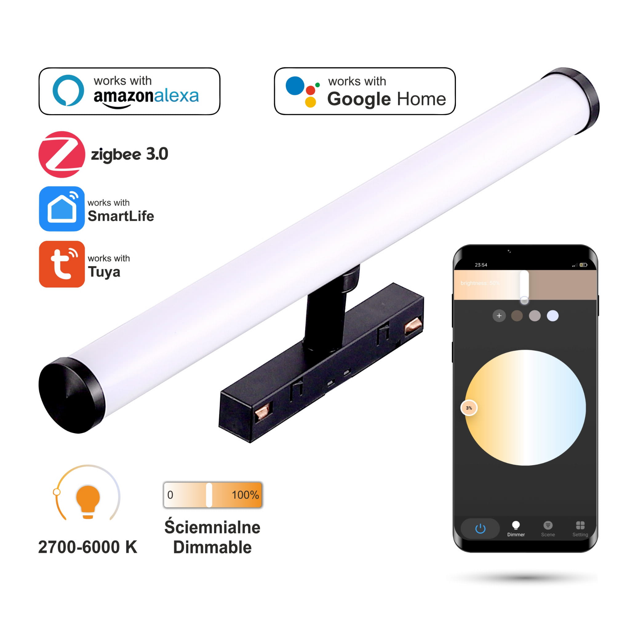 Wifi-zigbee-led-strahler (12 W) Für Magnetschienen Smart Track (48 V Dc, 2700–6000 K, Dimmbar)