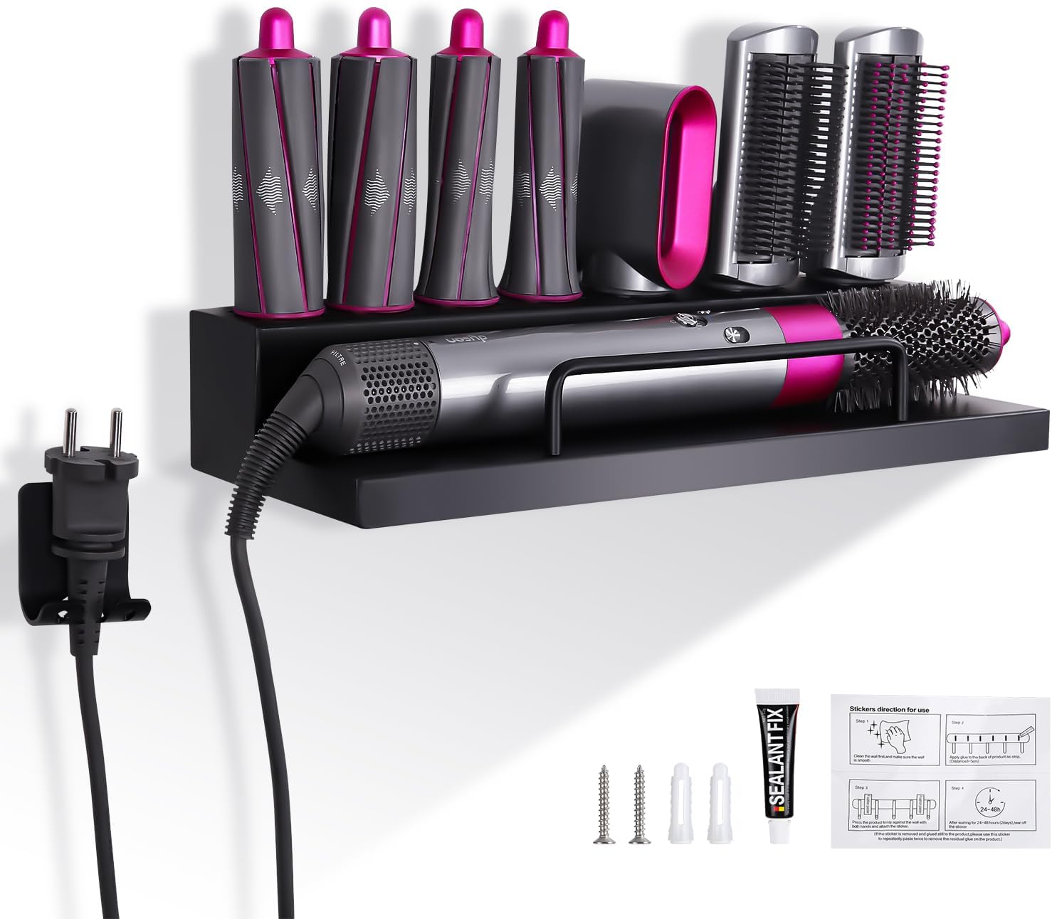 Support Mural Pour Accessoires De Coiffure, Étui De Rangement Noir Pour Airwrap, Support Pour Fer À Friser Airwrap, Fixation Par Vis, Aluminium