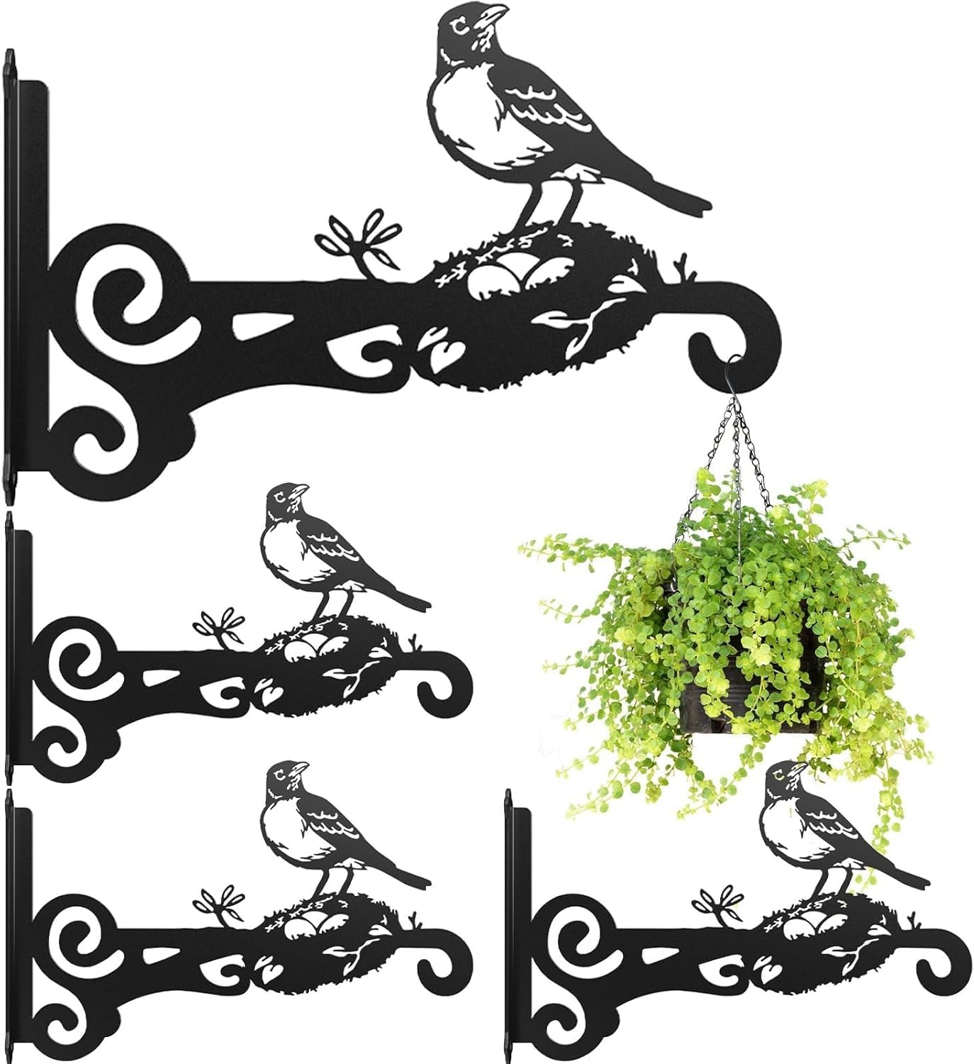 Ensemble De 4 Supports Métalliques Pour Plantes, Crochets Muraux Robustes Pour Pots De Fleurs, Mangeoires À Oiseaux, Carillons Et Lanternes, Supports De Suspension Antirouille (noir, 4 Pièces)